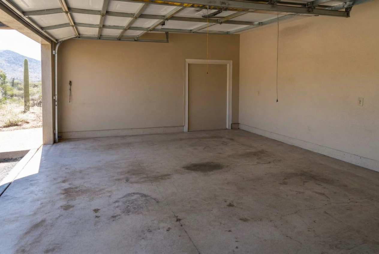 Empty, swept garage after a junk removal cleanout