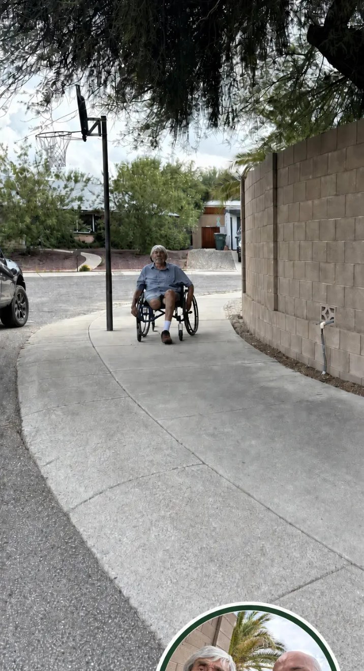 The same Tucson curb and walkway cleared and swept, with the homeowner able to use it in his wheelchair